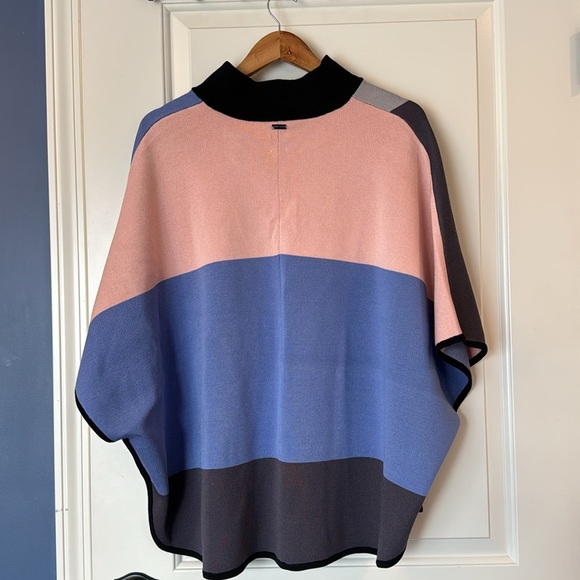 Anne Klein Women's Color Block Zip Front Cape Cardigan poncho double zipper L - Picture 2 of 15